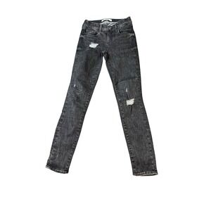 Gap 1969 Size 25 R True Skinny Black Jeans Distressed Women 28" Inseam Low Rise
